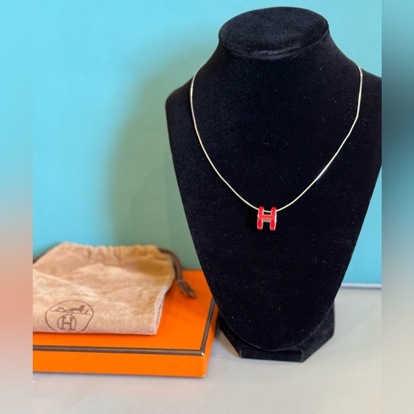 Hermes Pop H Red Palladium Plated Pendant